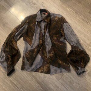 BOSS Patterned Silk Blouse with Tie-Neck Detail